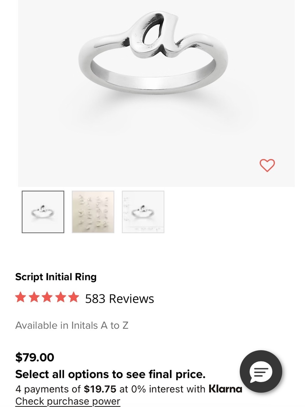 James Avery Script Initial Ring — Silver